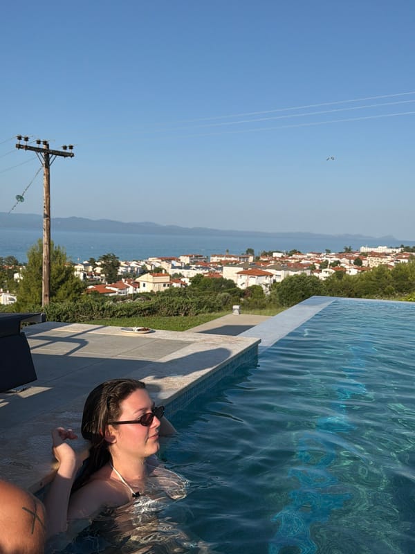 Sunny afternoon at a Greek outdoor pool, summer 2026