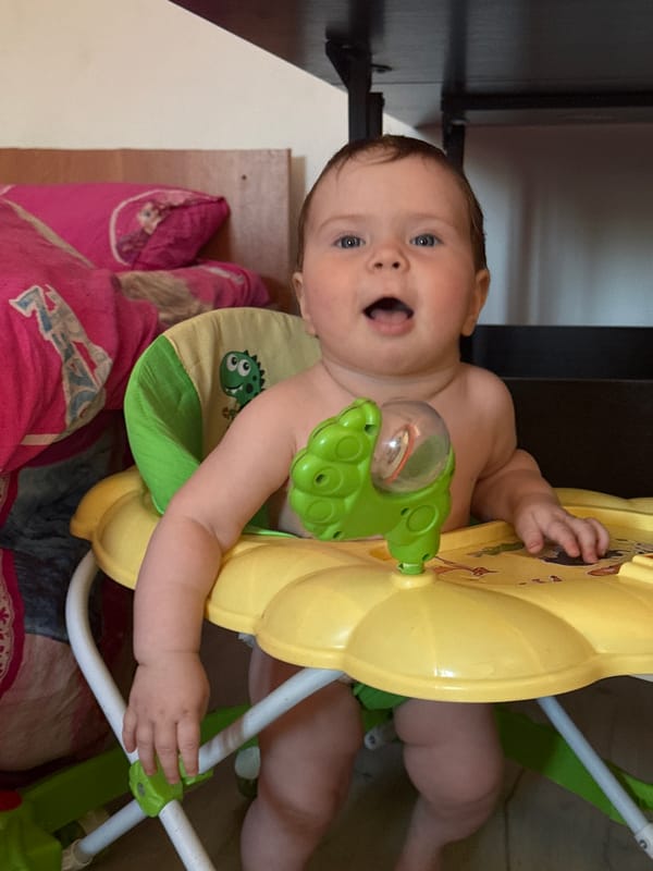 Domestic moments captured with baby, adult, flowers in Rusalevka
