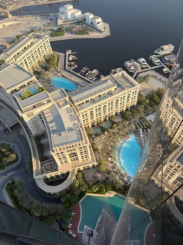 Aerial view of a classical-style urban complex in Dubai