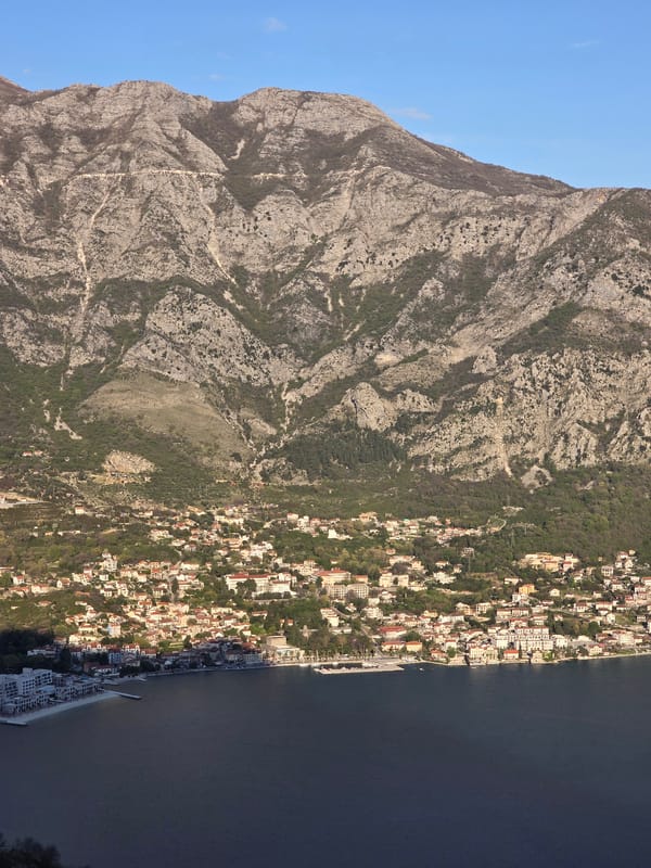 Aerial views capture Strp Montenegro coastline and Bay of Kotor