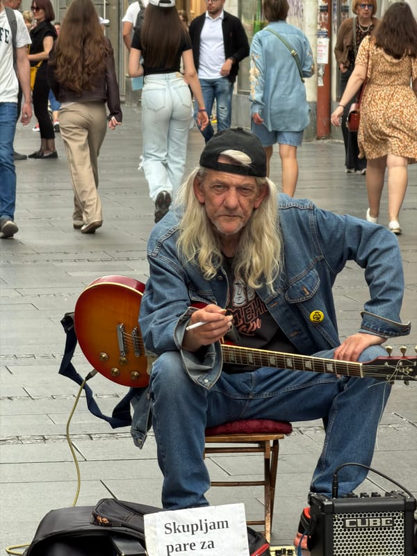 Street musician performs in Belgrade pedestrian area