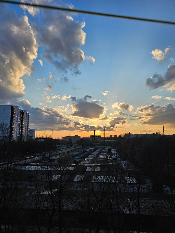 Sunset illuminates clouds over Khimki, Russia