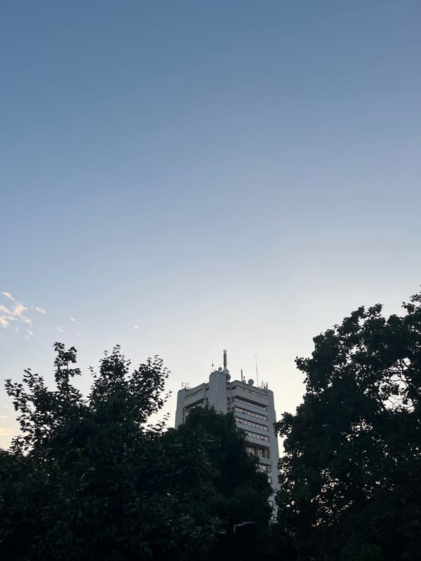 Pazardzhik rooftops and Soviet-era apartment blocks at sunset