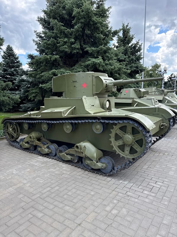 WWII memorial park in Volgograd shows tanks, monuments, and ruins