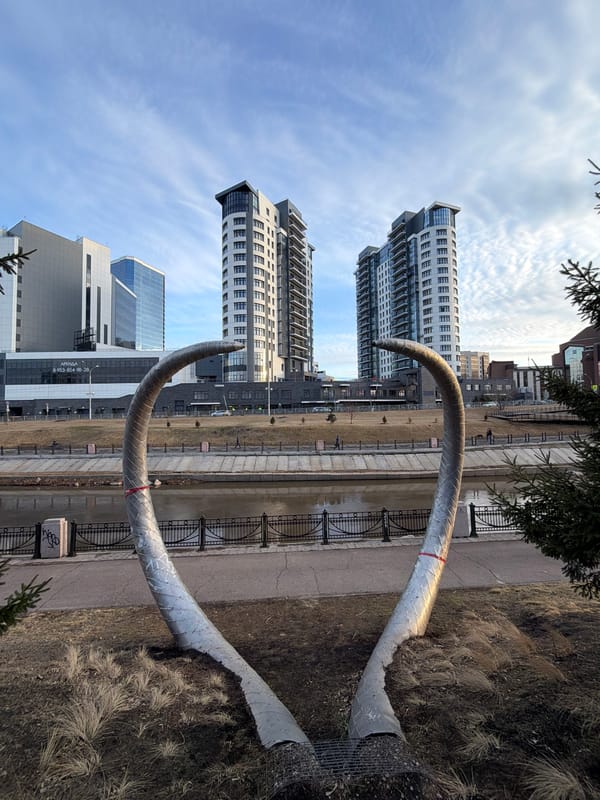 Mammoth tusk sculpture observed riverside in Krasnoyarsk, Russia