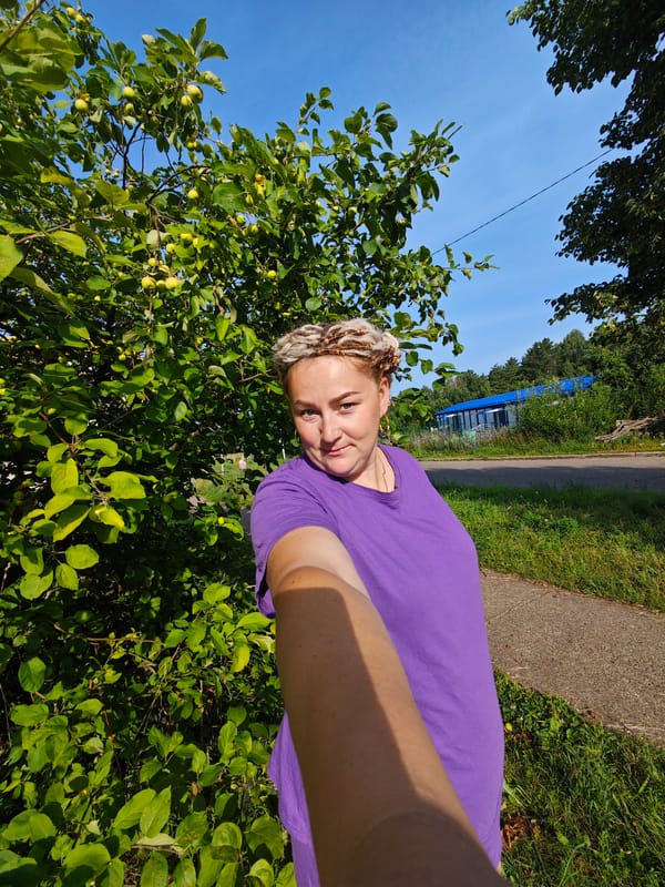 Casual summer morning near a local bakery in rural Russia