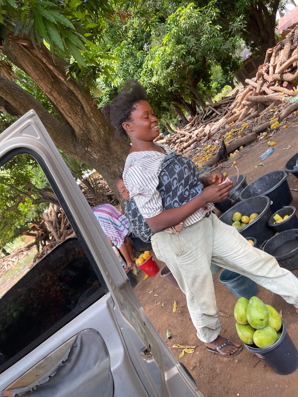 Women sell mangoes at outdoor market in Akwanga