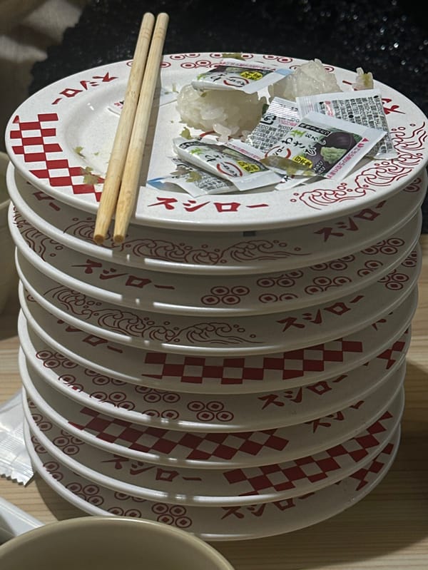 Stack of Sushiro restaurant plates observed in Chiyoda