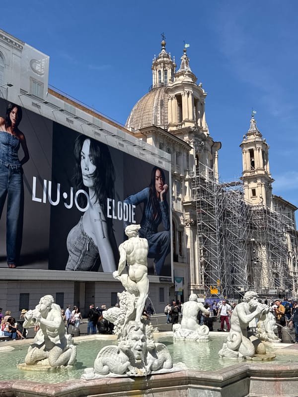 Liu Jo-Elodie collaboration advertisement spotted on Rome building facade