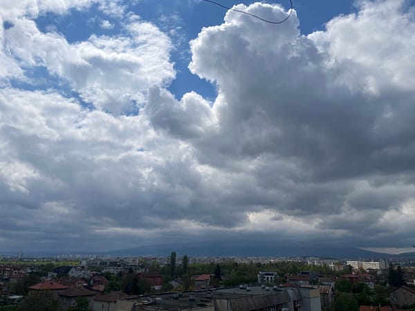 Cloudy morning captured over Sofia rooftops from high vantage point