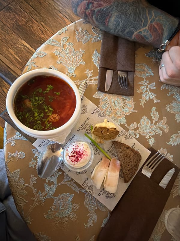 Traditional lunch at a historic Suzdal restaurant, mid-June