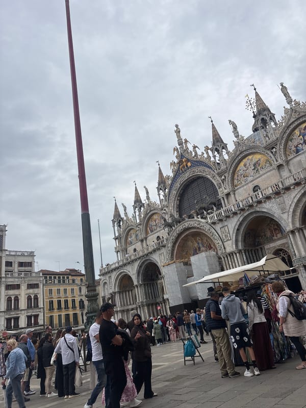Crowd gathers at St. Mark's Basilica in Venice