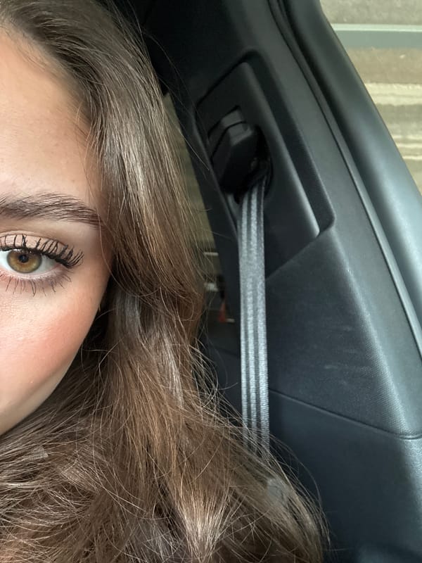 Close-up vehicle selfie captures amber eye detail