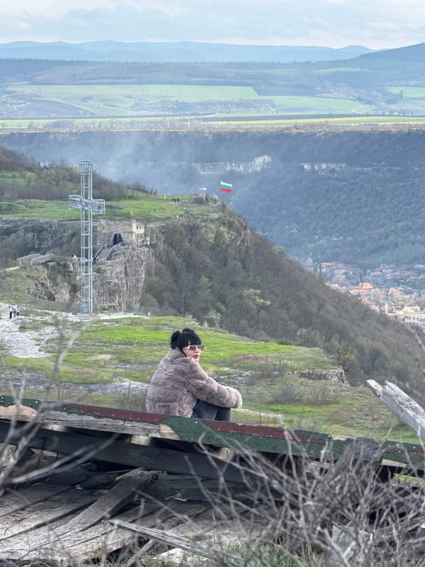 Tourist visits Ovech Fortress near Provadia, captures portraits and landscapes