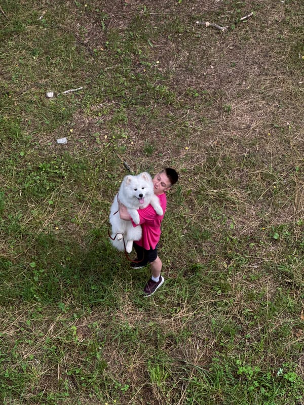 Afternoon out in Chaikovsky — dog, forest, and a riverport