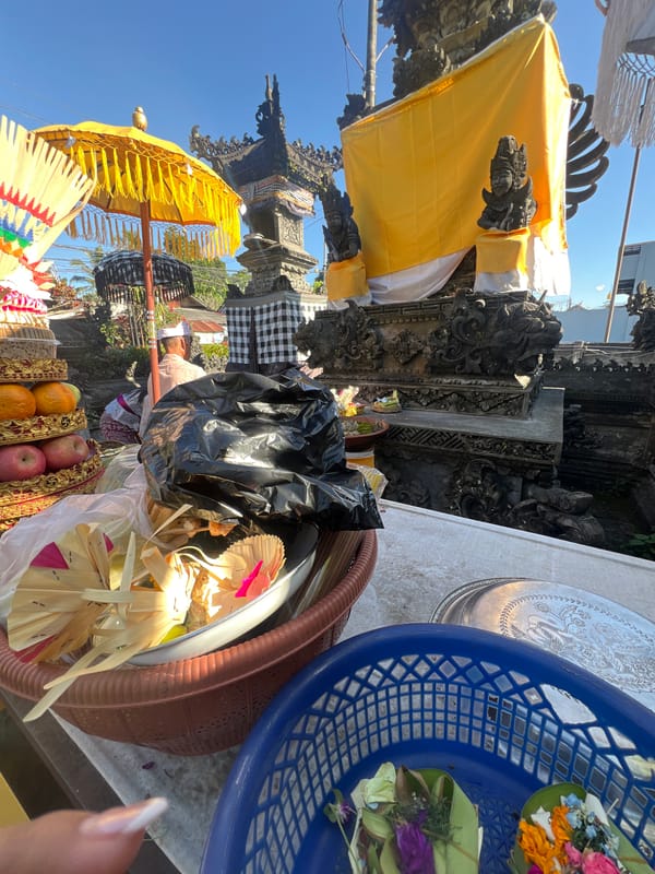 Traditional offerings and ceremony at a Baturiti temple