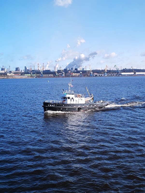 Tugboat and barge spotted on Sheksna River in Cherepovets