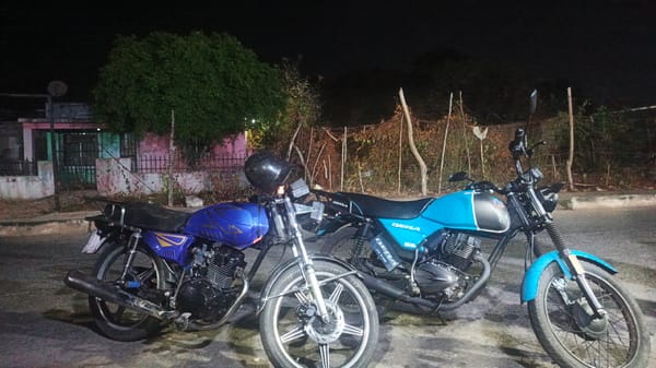 Motorcycles parked overnight in La Tagua, Venezuela