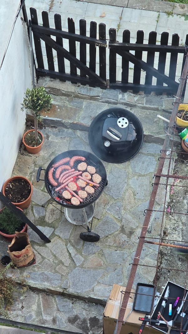 Backyard barbecue cooking session captured in Tsarevo, Bulgaria