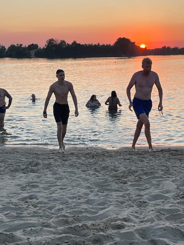 Sunset at a sandy beach in Bezliudivka, Ukraine