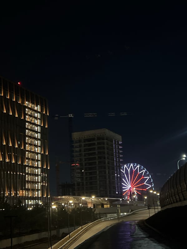 Illuminated Ferris wheel lights up Kazan night sky