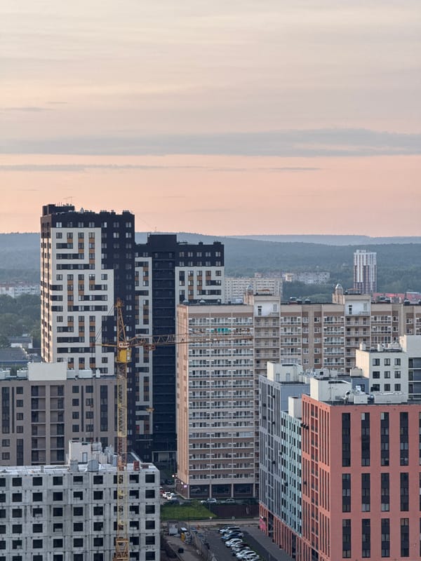 Foggy elevated views over Perm's outskirts and residential construction