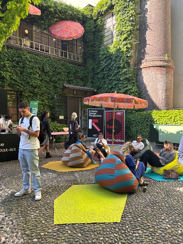 Swiss design exhibition draws crowds to Milan courtyard