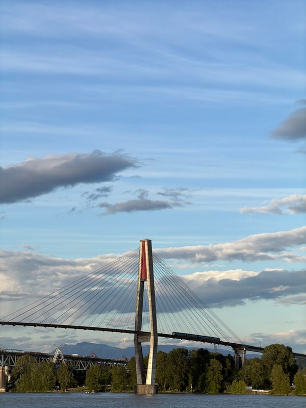 Skybridge photographed under cloudy skies in New Westminster