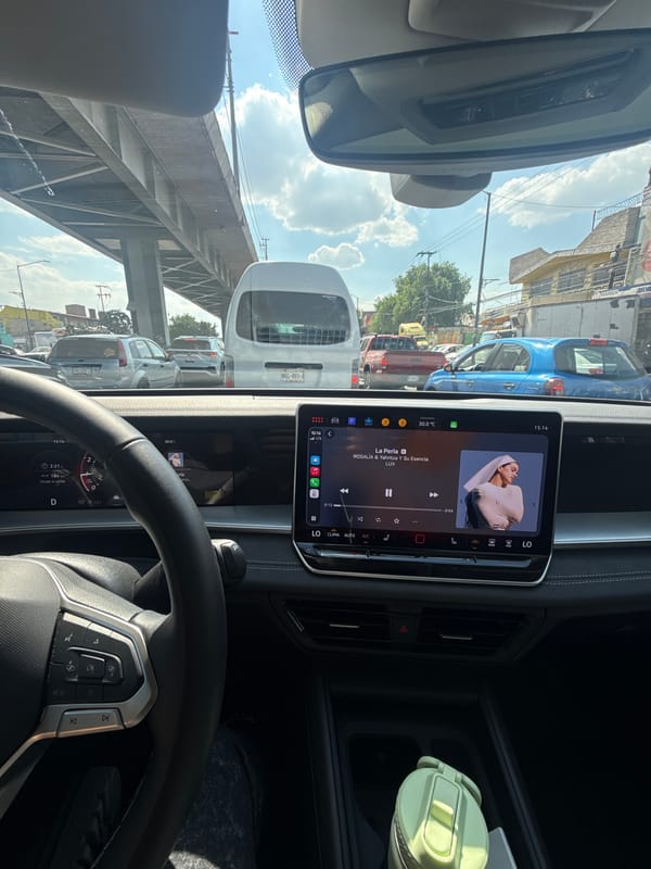Evening traffic captured from vehicle in Mexico City
