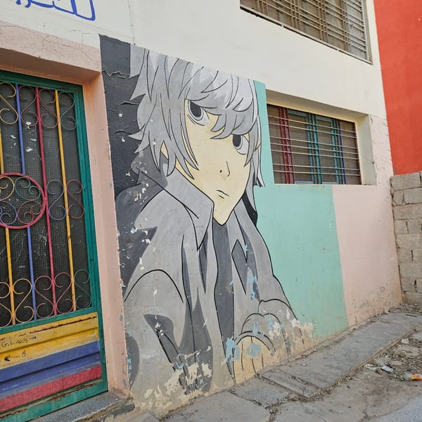 Street scenes and anime mural documented in Fez