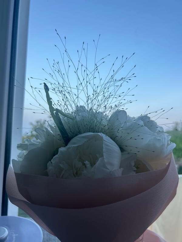 Person documents snacks and flowers during casual indoor moment