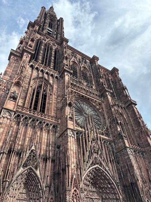 Worm's-eye view captured of Strasbourg Cathedral's Gothic architecture