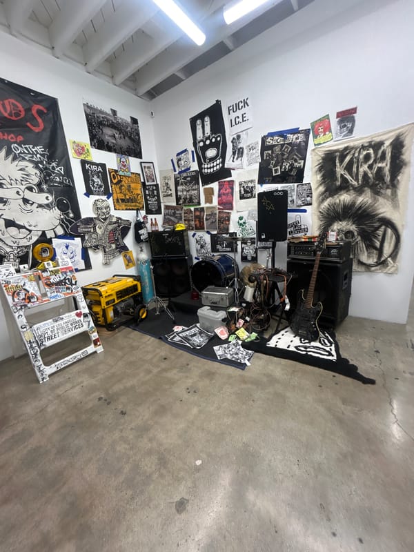 Late-night documentation of LA indoor spaces including venue, gallery