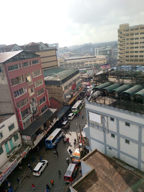 Morning aerial views capture busy Nairobi commercial district