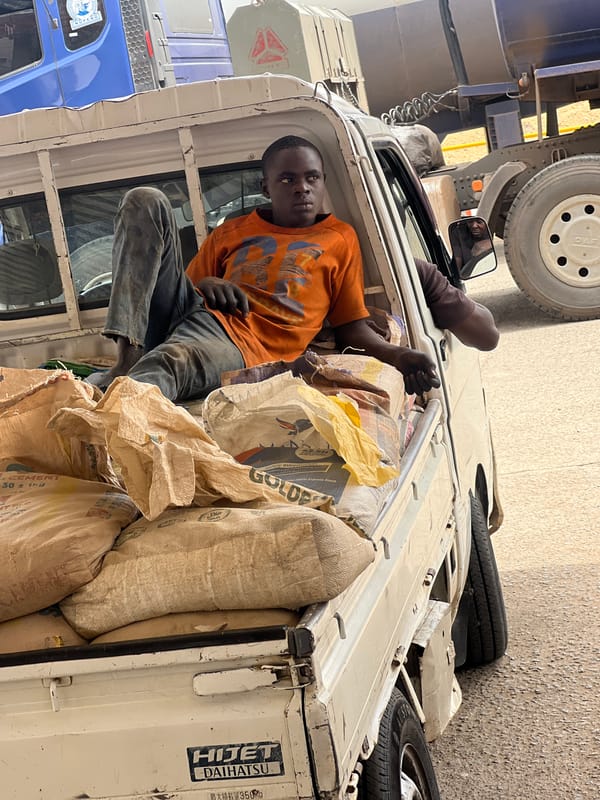 Cement delivery truck makes roadside stop in Jos, Nigeria
