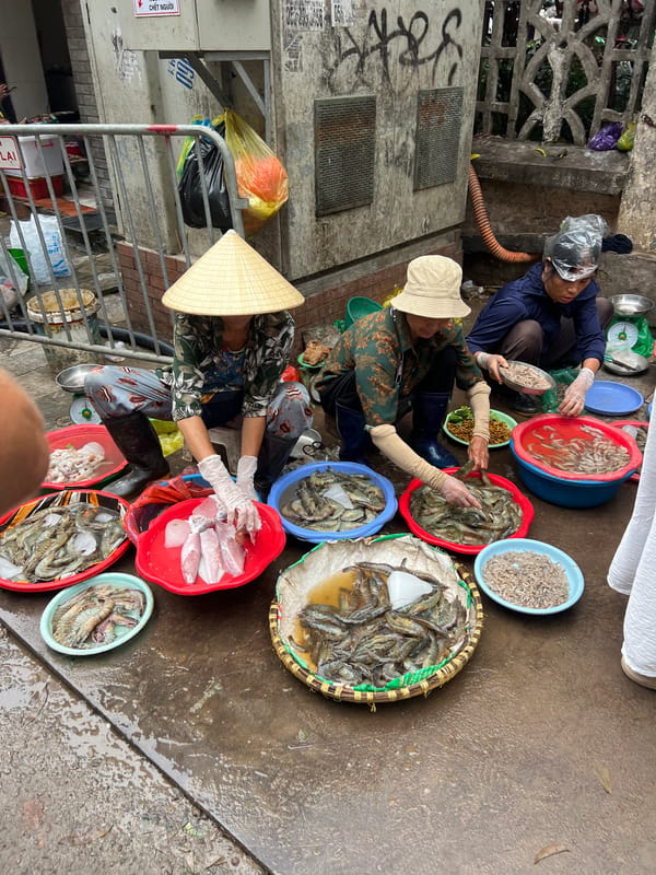 Street-level commerce in a busy Hanoi market district