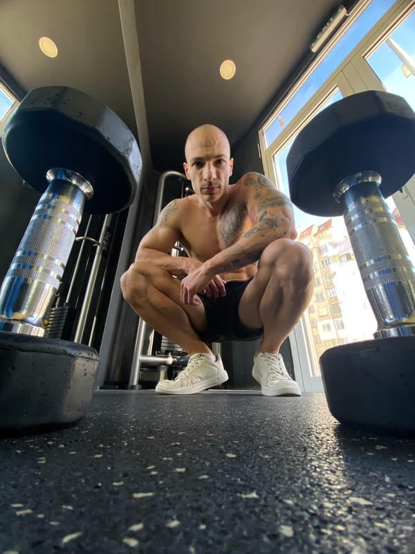 Man exercises at gym in Pleven, Bulgaria