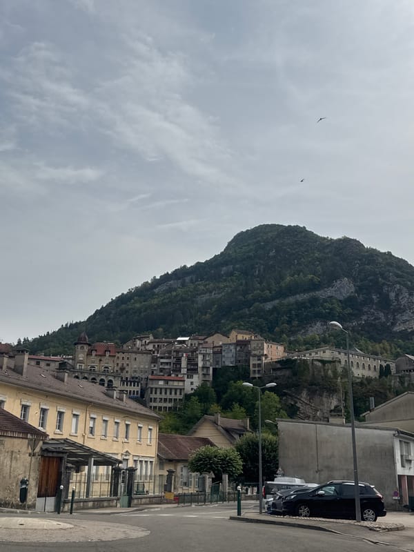 Street and riverside views across Saint-Claude, French Jura