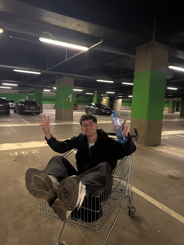 Shopping cart joyride captured at Sofia mall parking garage