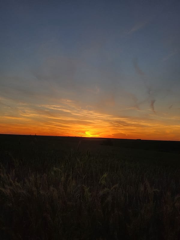 Sunset documented through multiple perspectives in rural Trastenik, Bulgaria
