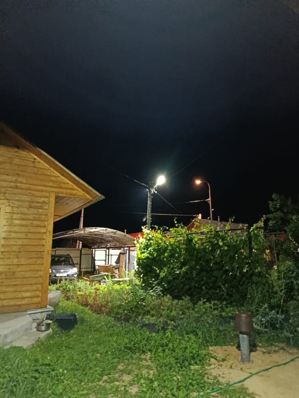 Nighttime garden in Vereya, flowers and light