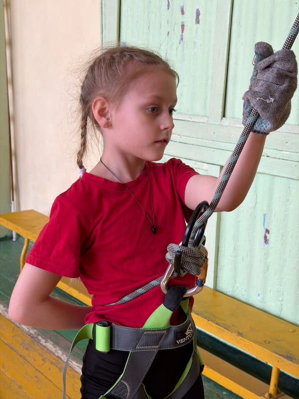 Children participate in climbing activities at Izhevsk gymnasium