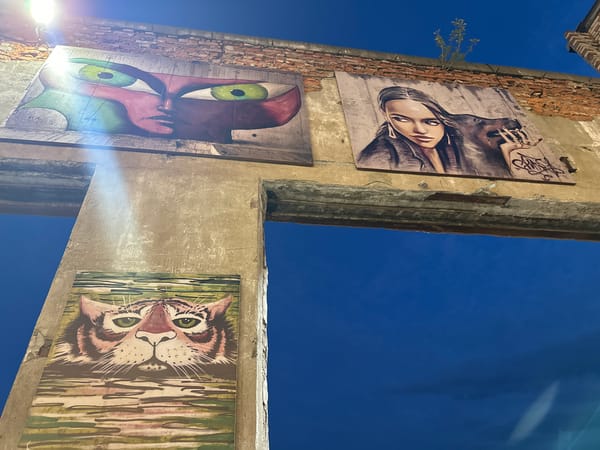 Evening waterfront art district documented in Russia June 4