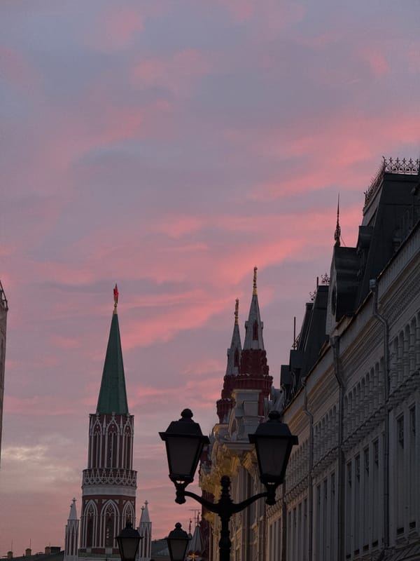 Evening snapshots capture Moscow's architecture, transit, and street life