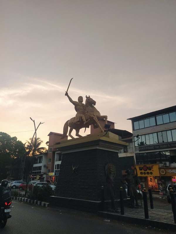 Warrior statue observed in commercial district of Oxel, India