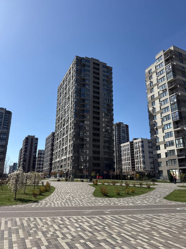 Pleasant spring morning captured in Kyiv residential district