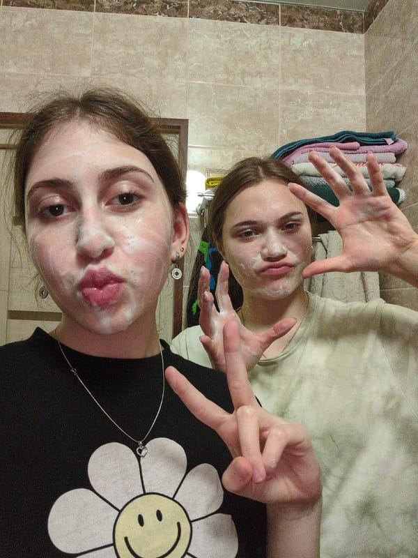 Bathroom selfies captured during evening personal care routines