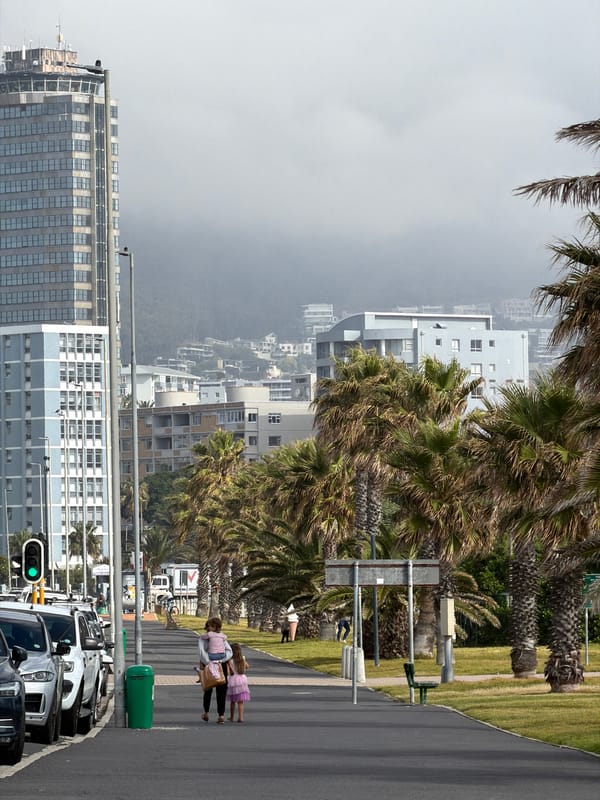 Ordinary weekend life unfolds along Cape Town's coastal promenade