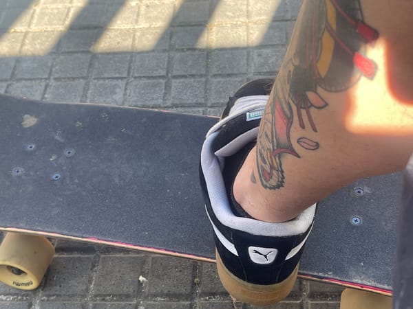 Skateboarder spotted on sidewalk in Cerdanyola del Vallès