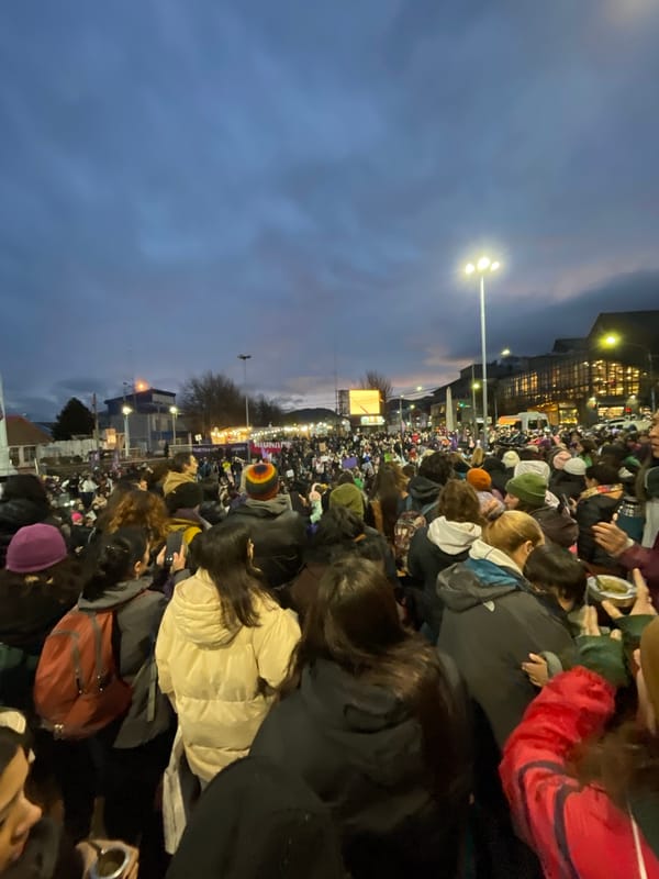 Large evening crowd gathers for public march in Ushuaia